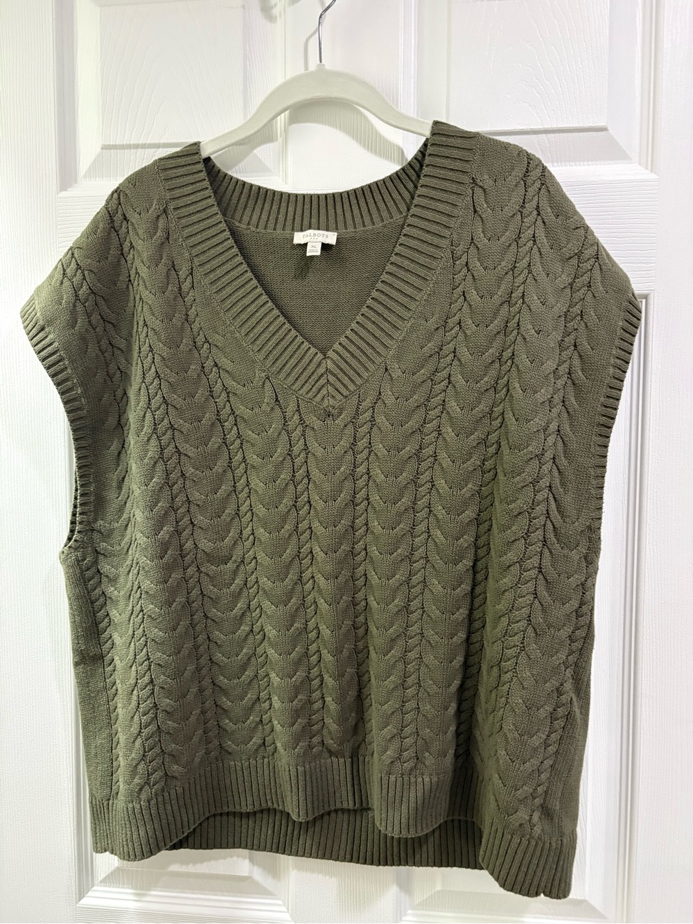 Talbots Olive Cable-Knit V-Neck Sweater Vest